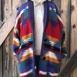 TRIBAL BOHO NATIVE AMERICAN PRINT SWEATER COAT SOUTHWESTERN